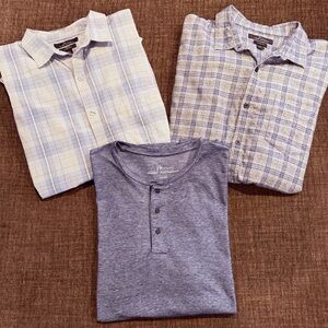 Lot of 3 Marc Anthony Shirts Plaid Long Sleeve & Blue Henley Short Sleeve Size L